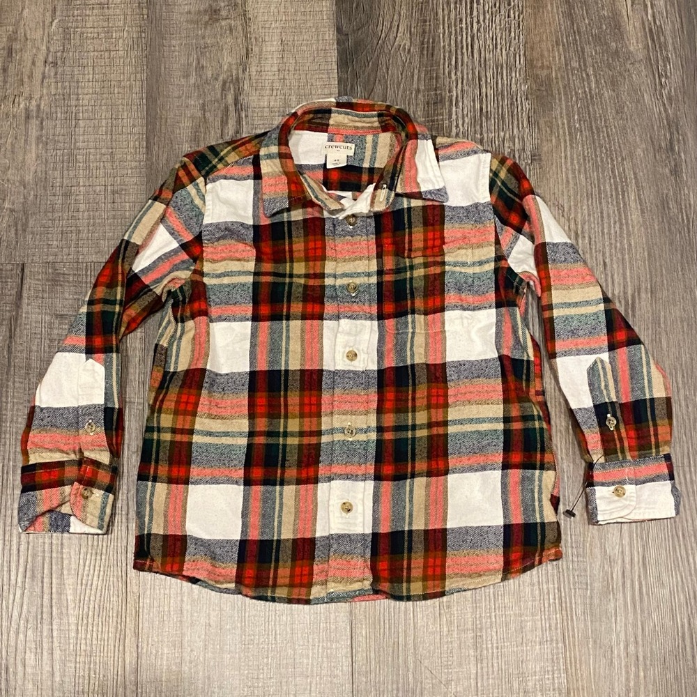 Crewcuts Red Christmas Plaid Flannel Shirt Boys 4-5
